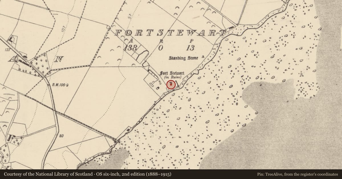 Ordnance Survey six-inch map, 2nd edition (1888–1915) covering the location of House - 17th century, Fortstewart, County Donegal, with a pin at the register's coordinates