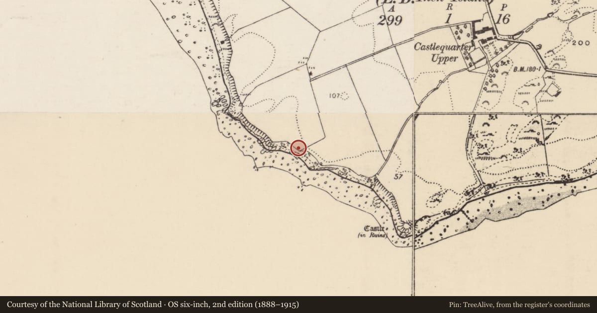 Ordnance Survey six-inch map, 2nd edition (1888–1915) covering the location of Midden, Castlequarter, County Donegal, with a pin at the register's coordinates
