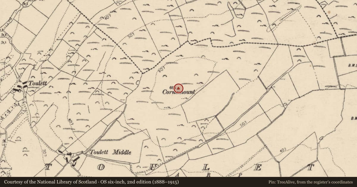 Ordnance Survey six-inch map, 2nd edition (1888–1915) covering the location of Cairn - unclassified, Toulett, County Donegal, with a pin at the register's coordinates