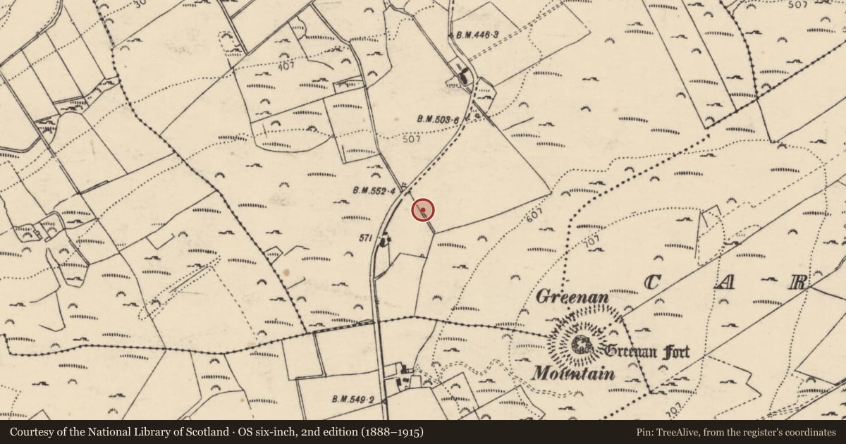 Ordnance Survey six-inch map, 2nd edition (1888–1915) covering the location of Standing stone, Speenoge, County Donegal, with a pin at the register's coordinates