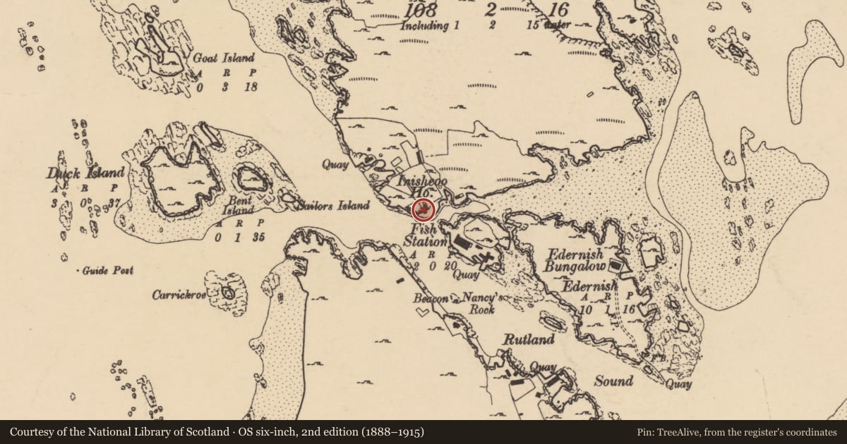 Ordnance Survey six-inch map, 2nd edition (1888–1915) covering the location of House - 18th/19th century, Inis Cú, County Donegal, with a pin at the register's coordinates