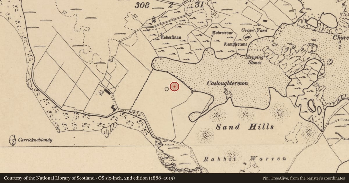 Ordnance Survey six-inch map, 2nd edition (1888–1915) covering the location of Enclosure, An MacHaire, County Donegal, with a pin at the register's coordinates