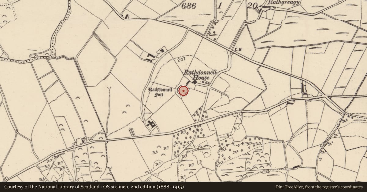 Ordnance Survey six-inch map, 2nd edition (1888–1915) covering the location of Ringfort - rath, Rathdonnell, County Donegal, with a pin at the register's coordinates
