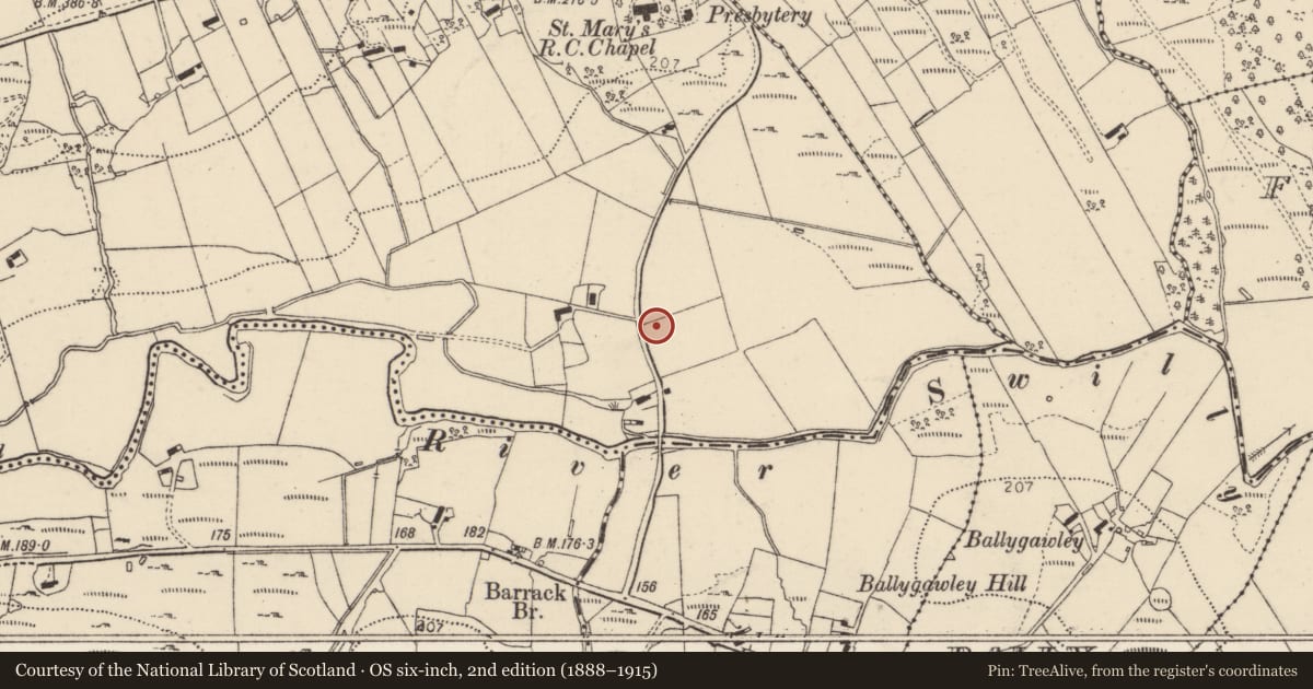 Ordnance Survey six-inch map, 2nd edition (1888–1915) covering the location of Enclosure, Kilpheak, County Donegal, with a pin at the register's coordinates