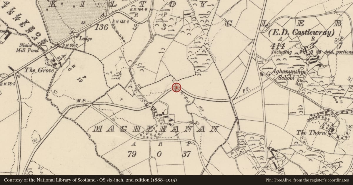 Ordnance Survey six-inch map, 2nd edition (1888–1915) covering the location of Battlefield, County Donegal, with a pin at the register's coordinates
