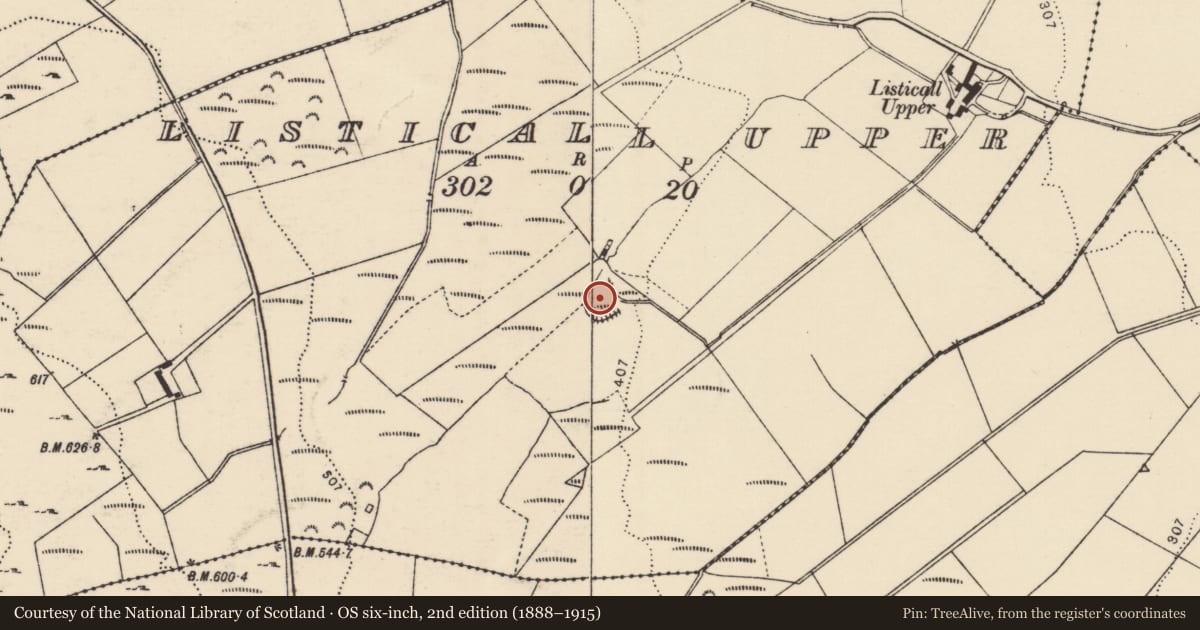 Ordnance Survey six-inch map, 2nd edition (1888–1915) covering the location of Ringfort - rath, Listicall Upper, County Donegal, with a pin at the register's coordinates