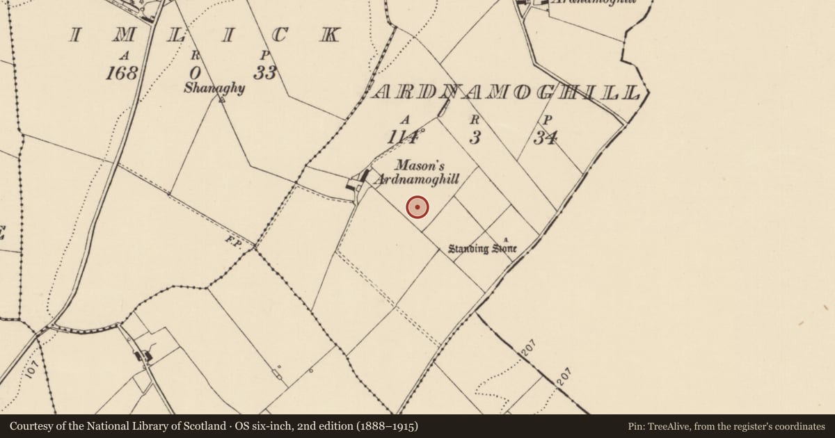 Ordnance Survey six-inch map, 2nd edition (1888–1915) covering the location of Enclosure, Ardnamoghill, County Donegal, with a pin at the register's coordinates