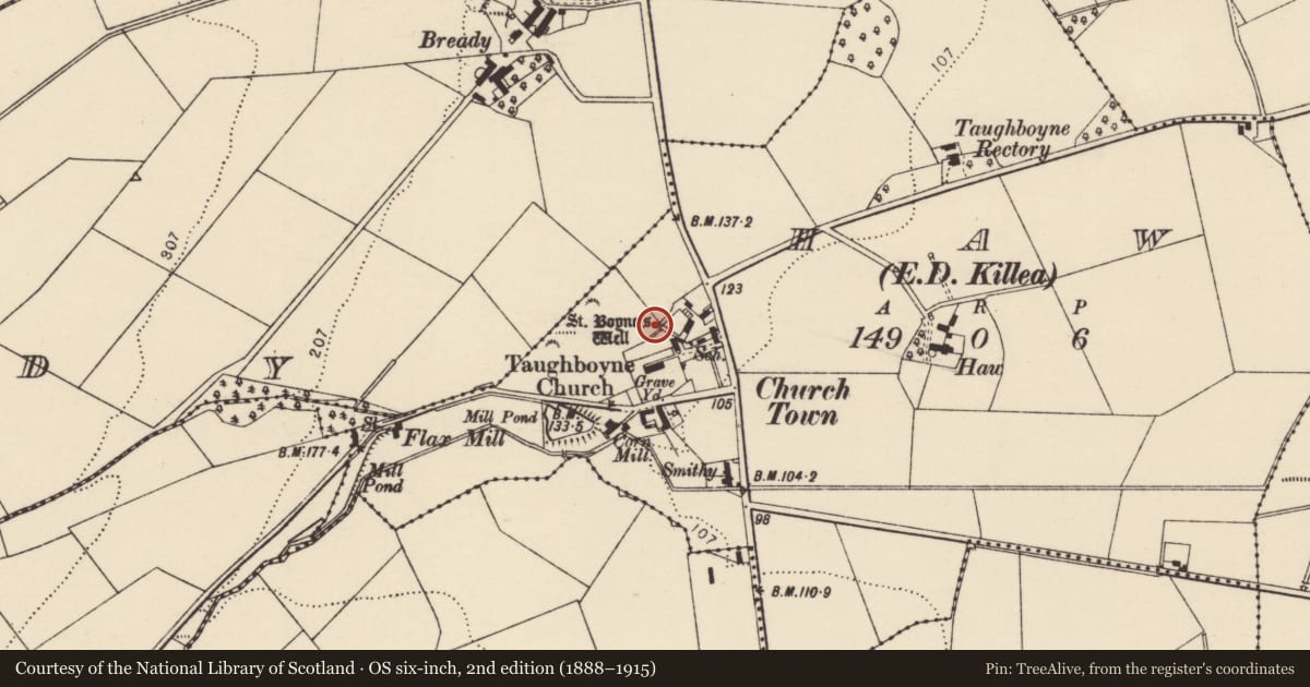 Ordnance Survey six-inch map, 2nd edition (1888–1915) covering the location of Ritual site - holy well, Haw, County Donegal, with a pin at the register's coordinates