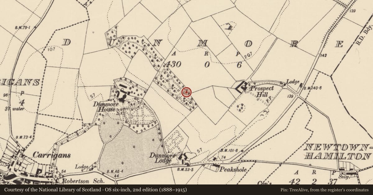 Ordnance Survey six-inch map, 2nd edition (1888–1915) covering the location of Ringfort - rath, Dunmore, County Donegal, with a pin at the register's coordinates