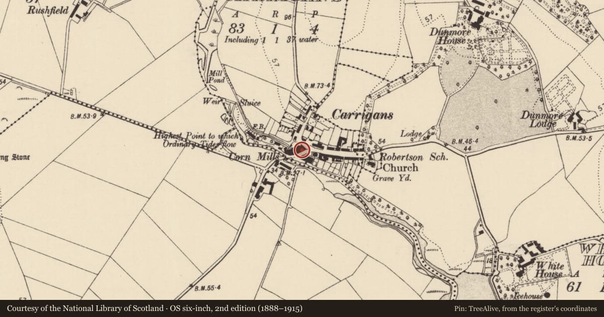 Ordnance Survey six-inch map, 2nd edition (1888–1915) covering the location of Castle - unclassified, Carrigans, Cloghfin, County Donegal, with a pin at the register's coordinates