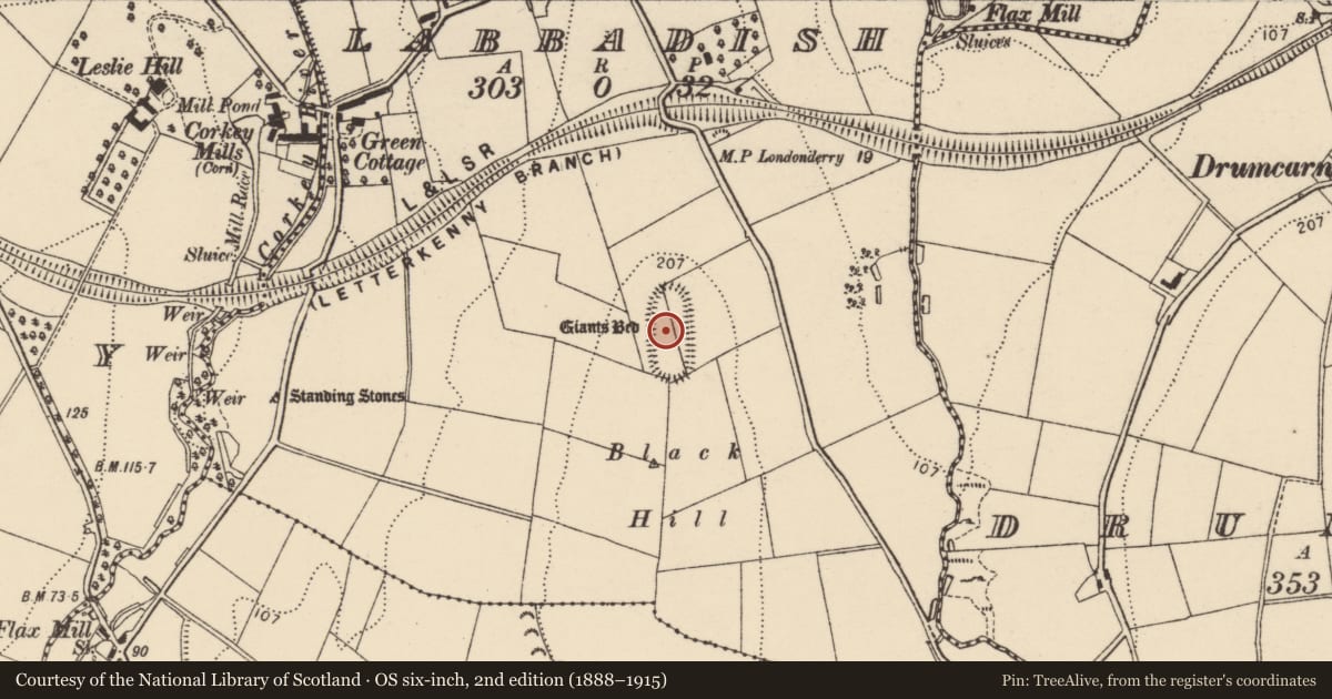 Ordnance Survey six-inch map, 2nd edition (1888–1915) covering the location of Fortification, Labbadish, County Donegal, with a pin at the register's coordinates