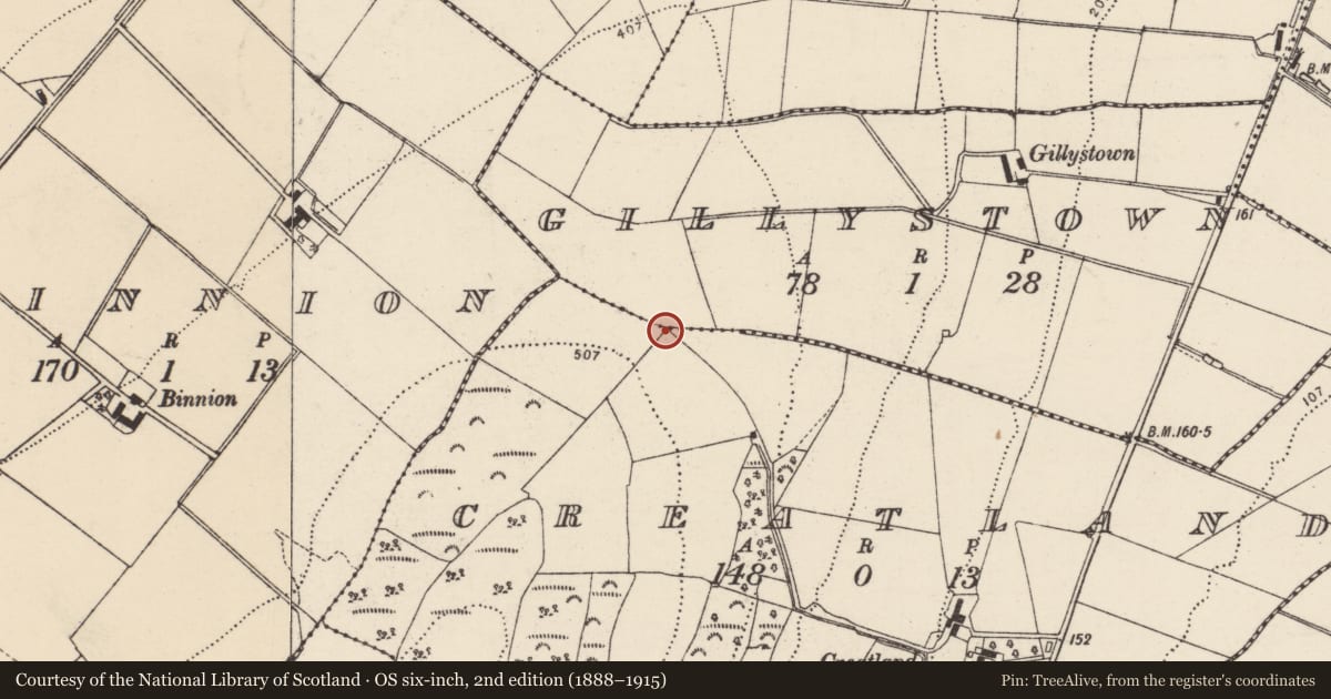Ordnance Survey six-inch map, 2nd edition (1888–1915) covering the location of Ringfort - unclassified, Creatland, Gillystown, County Donegal, with a pin at the register's coordinates
