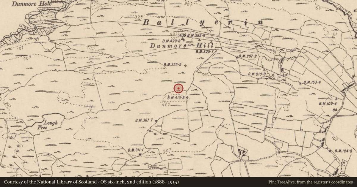 Ordnance Survey six-inch map, 2nd edition (1888–1915) covering the location of Enclosure, Lackagh, County Donegal, with a pin at the register's coordinates