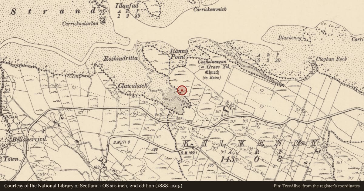 Ordnance Survey six-inch map, 2nd edition (1888–1915) covering the location of Mound, Kilkenny, County Donegal, with a pin at the register's coordinates