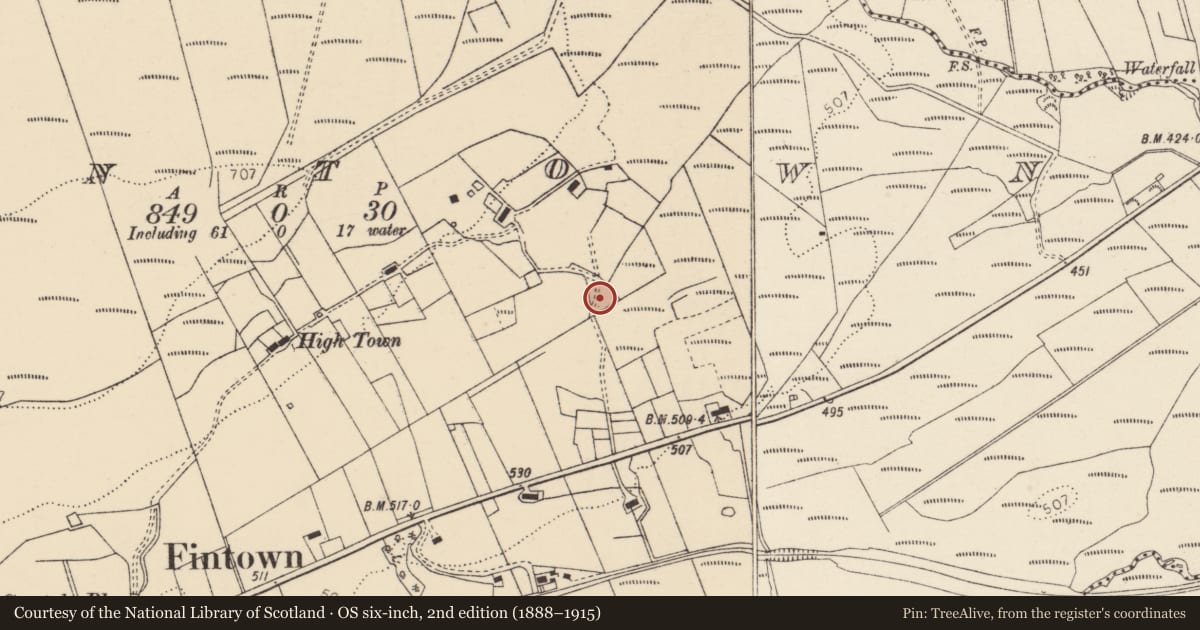 Ordnance Survey six-inch map, 2nd edition (1888–1915) covering the location of Burial ground, Baile Na Finne, County Donegal, with a pin at the register's coordinates