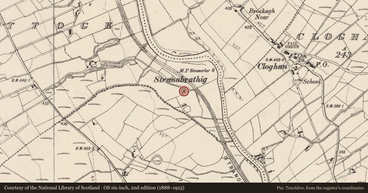 Ordnance Survey six-inch map, 2nd edition (1888–1915) covering the location of Ringfort - rath, Srath Na Bratóige, County Donegal, with a pin at the register's coordinates
