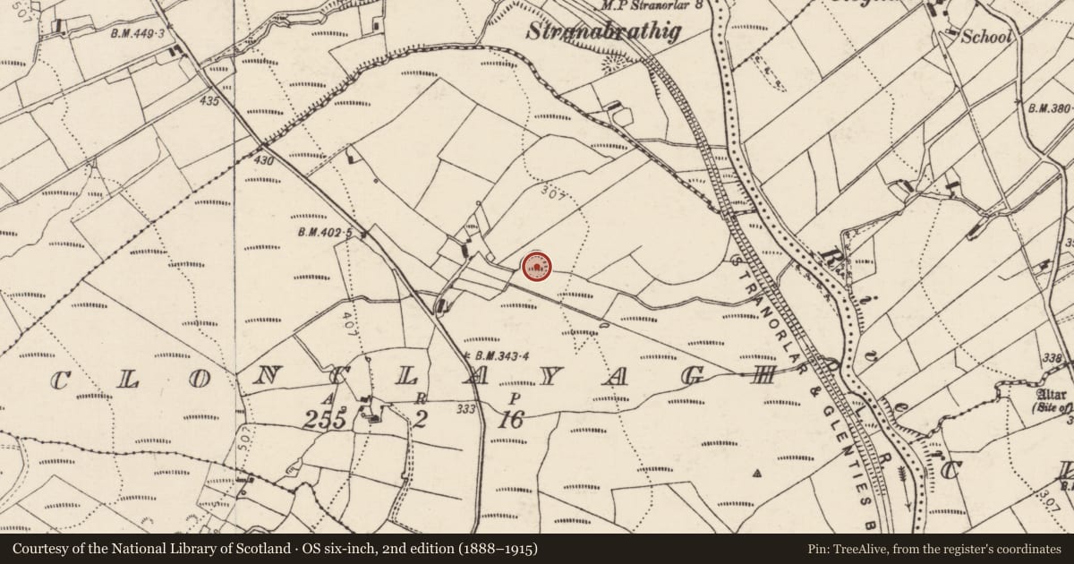 Ordnance Survey six-inch map, 2nd edition (1888–1915) covering the location of Ringfort - cashel, An Chluain Chlaíoch, County Donegal, with a pin at the register's coordinates