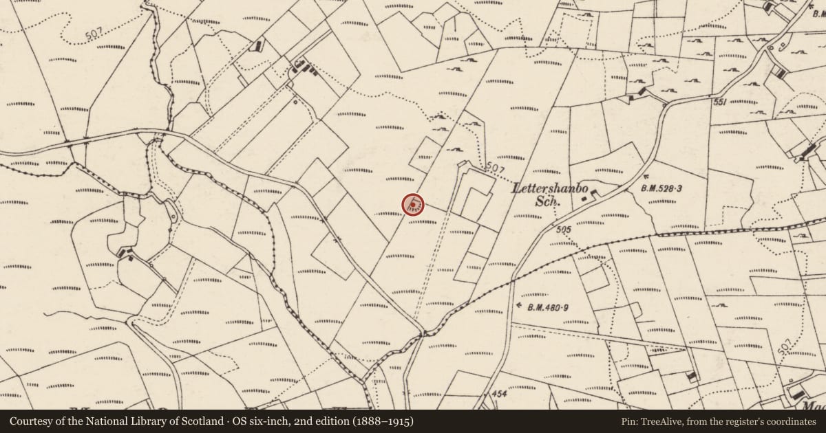 Ordnance Survey six-inch map, 2nd edition (1888–1915) covering the location of Ringfort - cashel, Lettershanbo, County Donegal, with a pin at the register's coordinates