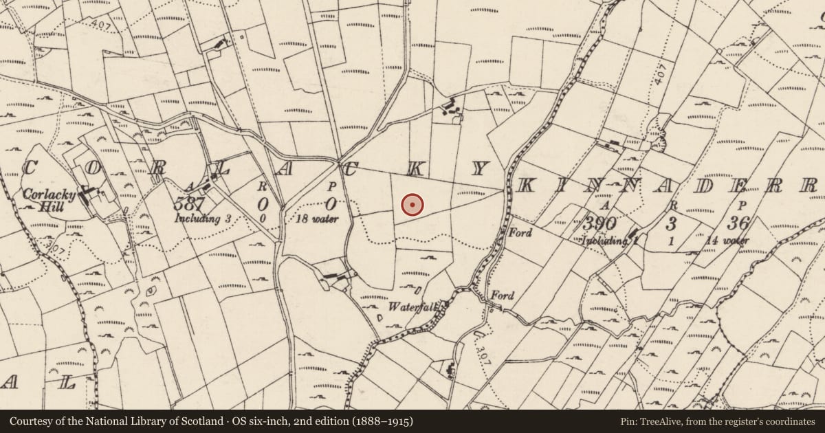 Ordnance Survey six-inch map, 2nd edition (1888–1915) covering the location of Standing stone, Corlacky, County Donegal, with a pin at the register's coordinates