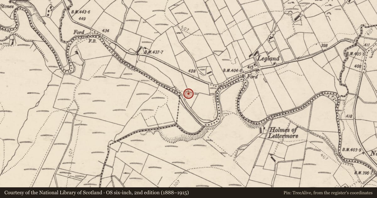 Ordnance Survey six-inch map, 2nd edition (1888–1915) covering the location of Ringfort - rath, Legland, County Donegal, with a pin at the register's coordinates