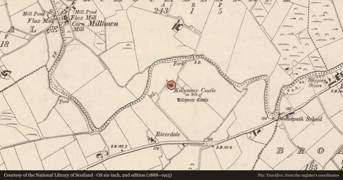 Ordnance Survey six-inch map, 2nd edition (1888–1915) covering the location of Ringfort - rath, Killynure Or Wilsons Fort, County Donegal, with a pin at the register's coordinates