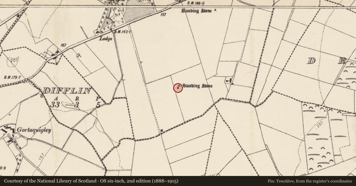 Ordnance Survey six-inch map, 2nd edition (1888–1915) covering the location of Standing stone, Glaidhb An Tseanteampaill, County Donegal, with a pin at the register's coordinates