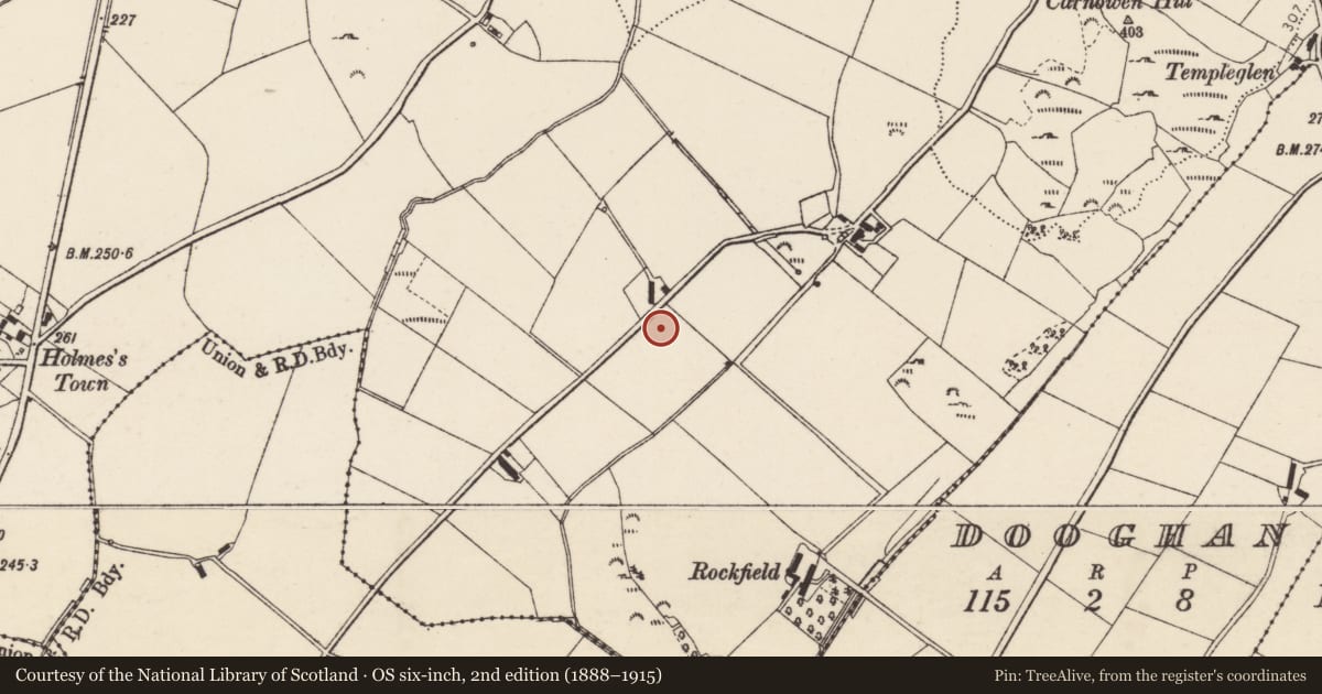 Ordnance Survey six-inch map, 2nd edition (1888–1915) covering the location of Ringfort - unclassified, Carnowen, County Donegal, with a pin at the register's coordinates