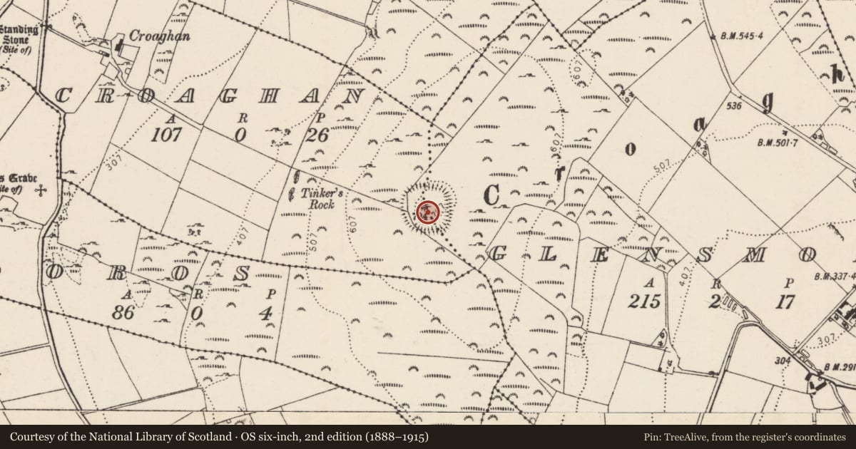 Ordnance Survey six-inch map, 2nd edition (1888–1915) covering the location of Hillfort, Croaghan, Glensmoil, County Donegal, with a pin at the register's coordinates