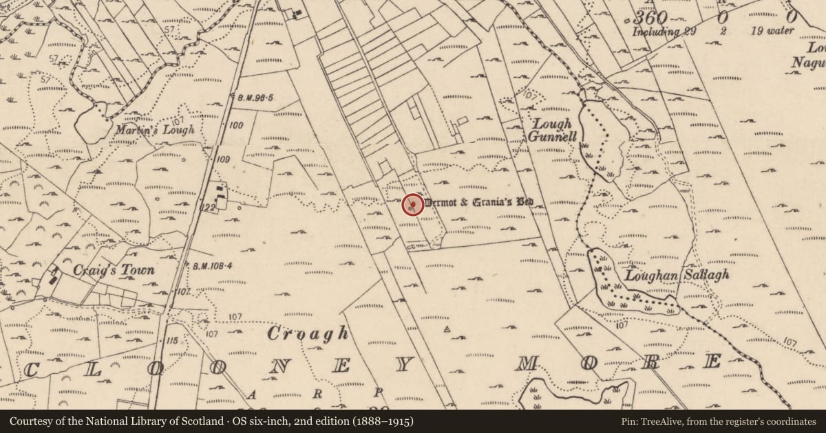 Ordnance Survey six-inch map, 2nd edition (1888–1915) covering the location of Megalithic tomb - portal tomb, Kilclooney More, County Donegal, with a pin at the register's coordinates