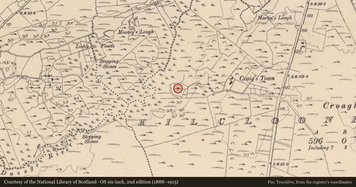 Ordnance Survey six-inch map, 2nd edition (1888–1915) covering the location of Enclosure, Kilclooney More, County Donegal, with a pin at the register's coordinates