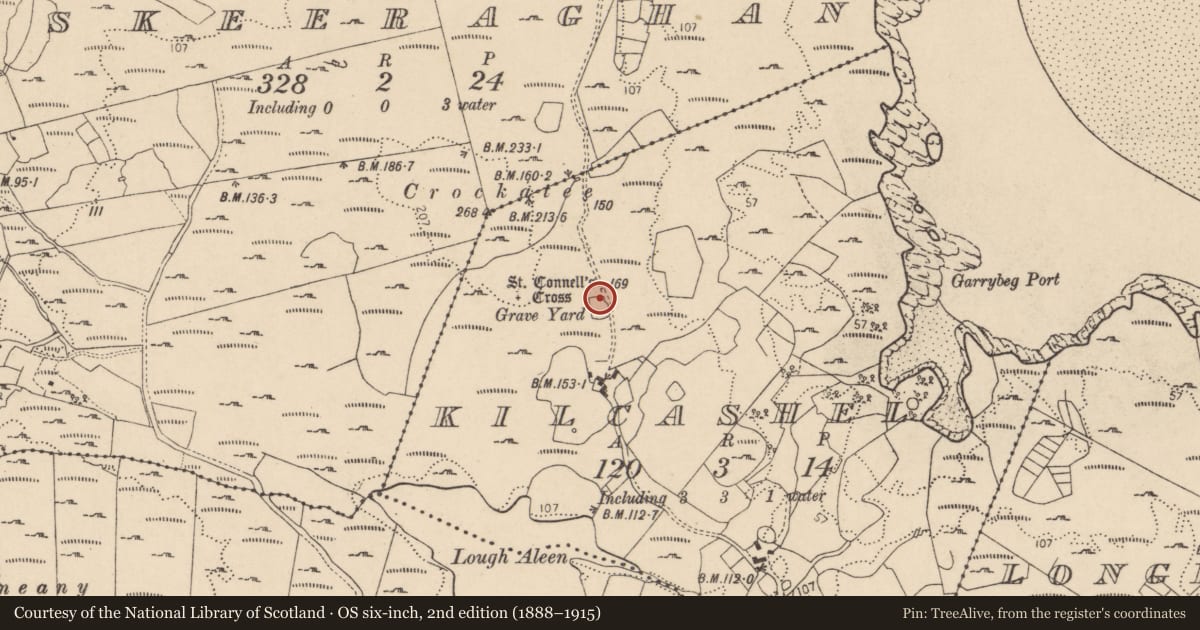 Ordnance Survey six-inch map, 2nd edition (1888–1915) covering the location of Midden, Kilcashel, County Donegal, with a pin at the register's coordinates