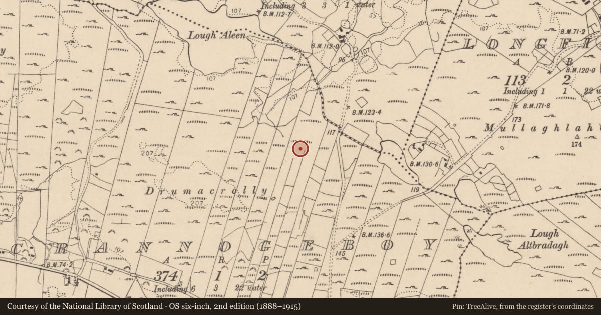Ordnance Survey six-inch map, 2nd edition (1888–1915) covering the location of Crannog, Crannogeboy, County Donegal, with a pin at the register's coordinates