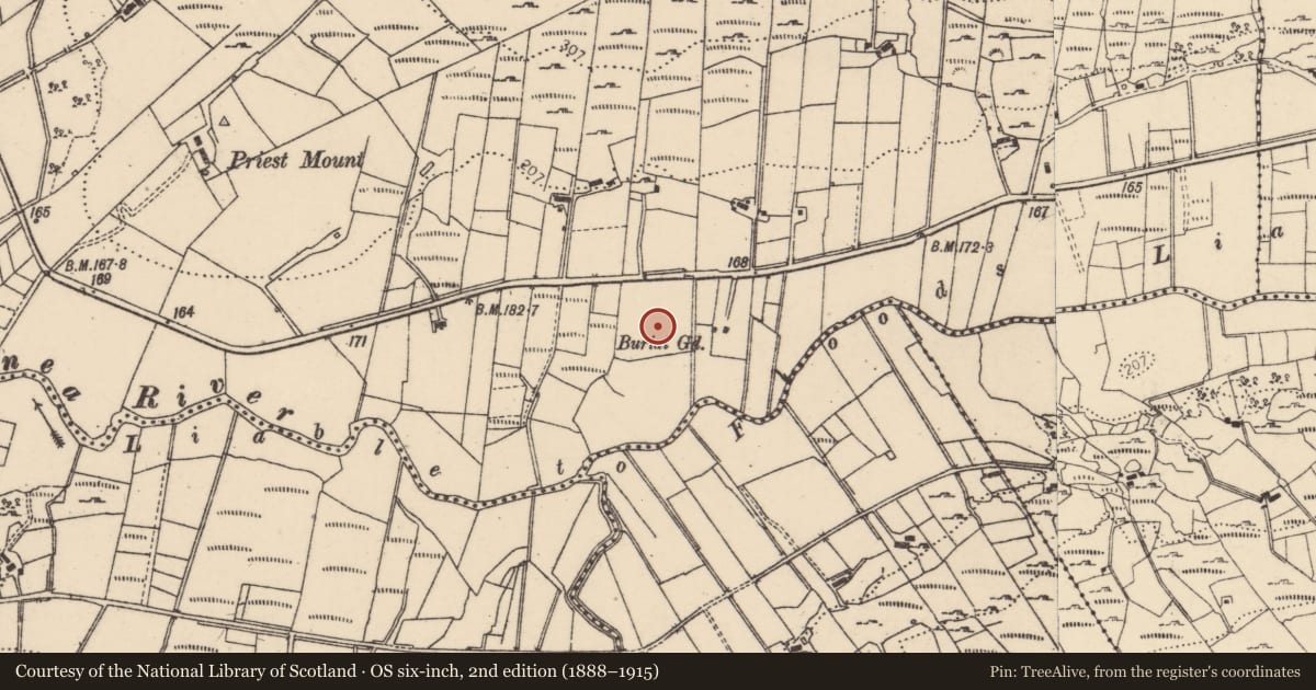 Ordnance Survey six-inch map, 2nd edition (1888–1915) covering the location of Cross-slab, Drumnasillagh, County Donegal, with a pin at the register's coordinates