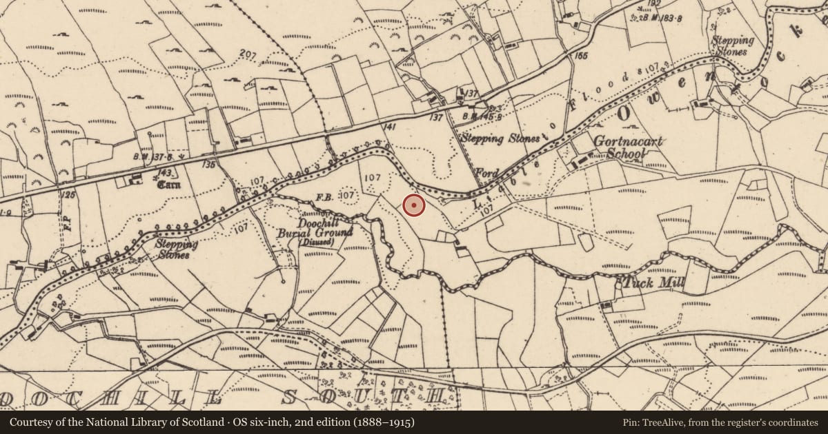 Ordnance Survey six-inch map, 2nd edition (1888–1915) covering the location of Mound, Gortnacart Glebe, County Donegal, with a pin at the register's coordinates