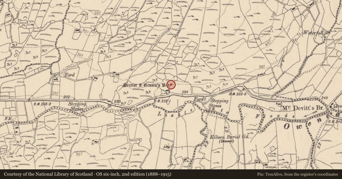 Ordnance Survey six-inch map, 2nd edition (1888–1915) covering the location of Structure, An An Mhullaigh, County Donegal, with a pin at the register's coordinates
