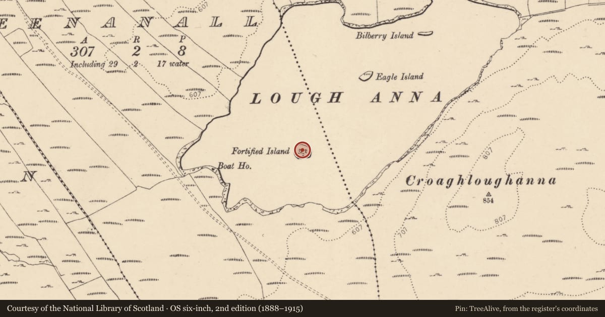 Ordnance Survey six-inch map, 2nd edition (1888–1915) covering the location of Ringfort - cashel, Mín An Fháil, County Donegal, with a pin at the register's coordinates