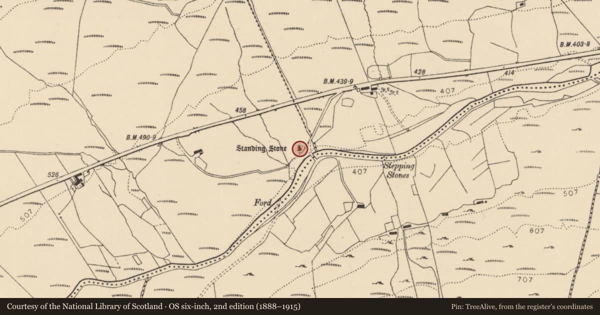 Ordnance Survey six-inch map, 2nd edition (1888–1915) covering the location of Standing stone, Glaisigh Daibhéid, County Donegal, with a pin at the register's coordinates