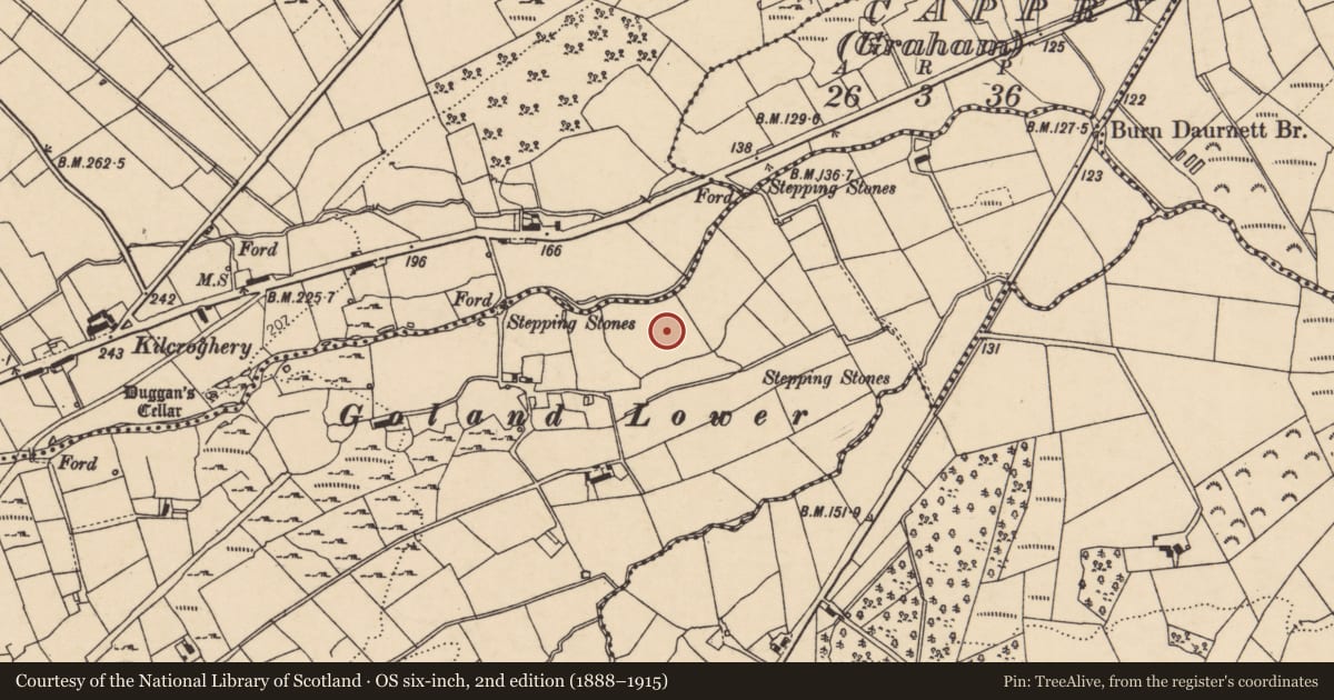Ordnance Survey six-inch map, 2nd edition (1888–1915) covering the location of Ringfort - unclassified, Goland, County Donegal, with a pin at the register's coordinates