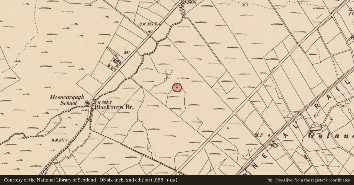 Ordnance Survey six-inch map, 2nd edition (1888–1915) covering the location of Ringfort - cashel, Goland, County Donegal, with a pin at the register's coordinates