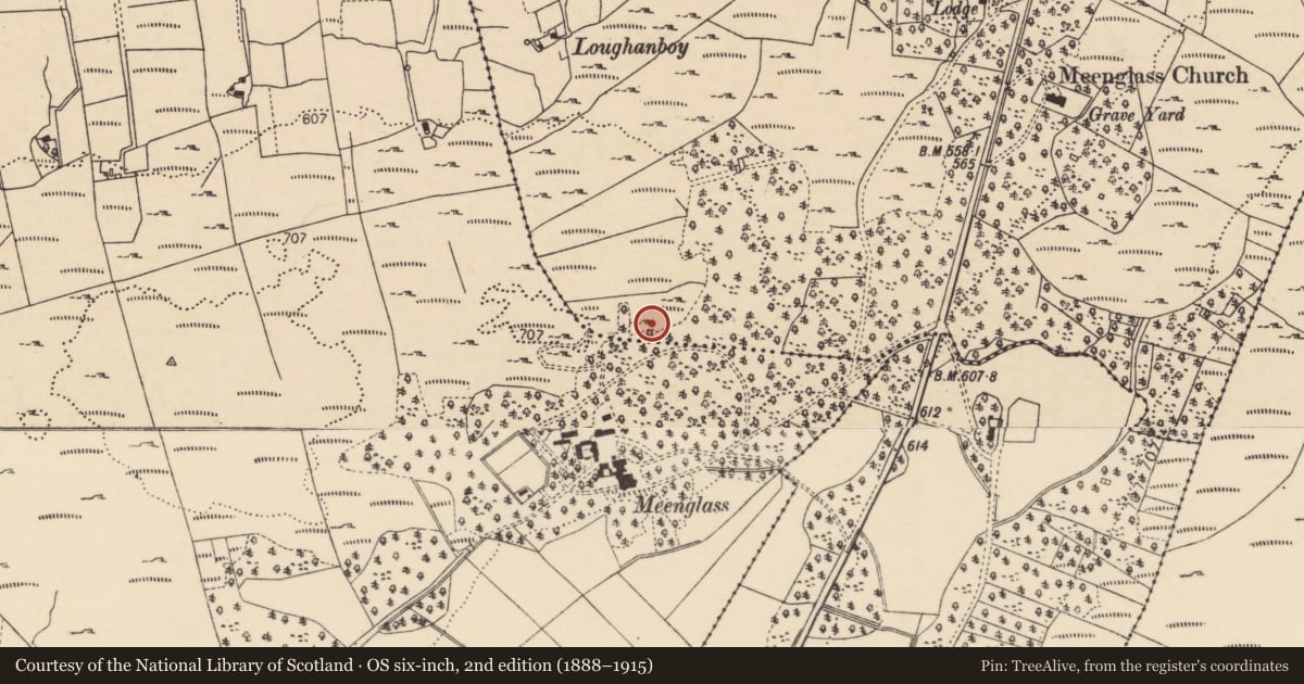 Ordnance Survey six-inch map, 2nd edition (1888–1915) covering the location of Megalithic tomb - portal tomb, Carrickmagrath, County Donegal, with a pin at the register's coordinates