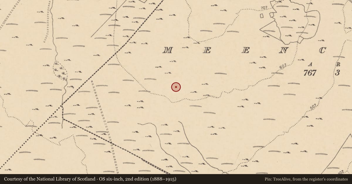 Ordnance Survey six-inch map, 2nd edition (1888–1915) covering the location of Megalithic tomb - wedge tomb, Meencargagh, County Donegal, with a pin at the register's coordinates