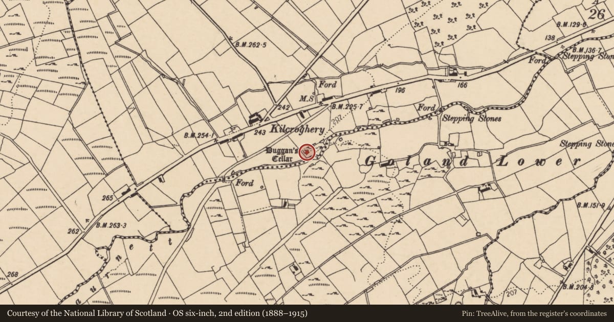 Ordnance Survey six-inch map, 2nd edition (1888–1915) covering the location of Souterrain, Cappry, County Donegal, with a pin at the register's coordinates