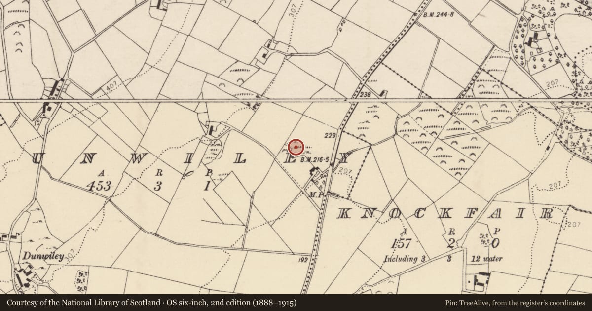 Ordnance Survey six-inch map, 2nd edition (1888–1915) covering the location of Ringfort - cashel, Dunwiley, County Donegal, with a pin at the register's coordinates