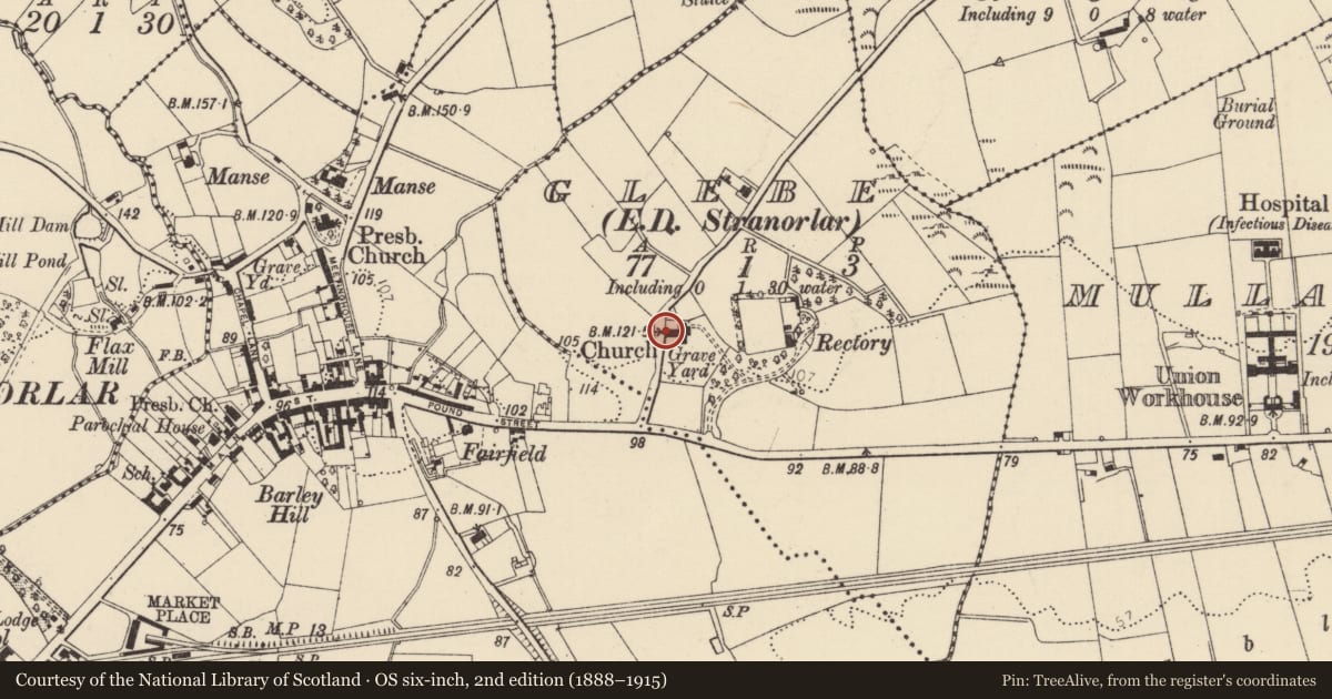 Ordnance Survey six-inch map, 2nd edition (1888–1915) covering the location of Church, Glebe, County Donegal, with a pin at the register's coordinates
