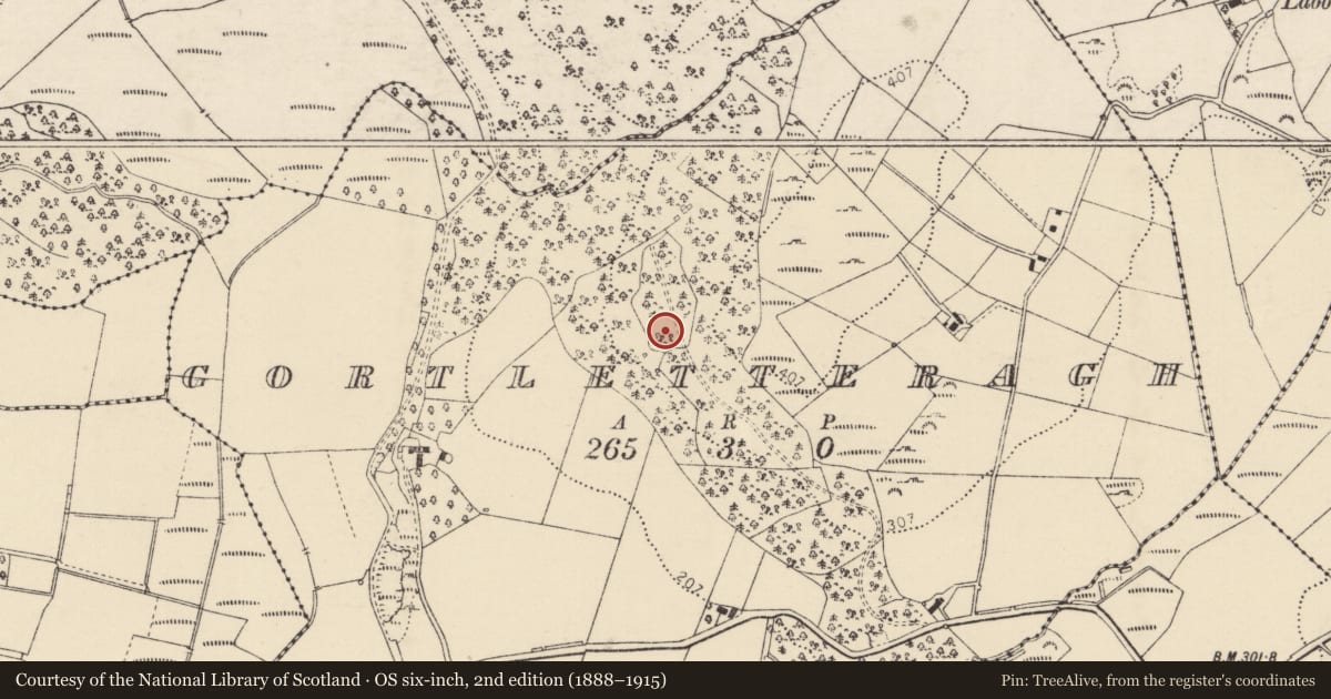 Ordnance Survey six-inch map, 2nd edition (1888–1915) covering the location of Souterrain, Gortletteragh, County Donegal, with a pin at the register's coordinates