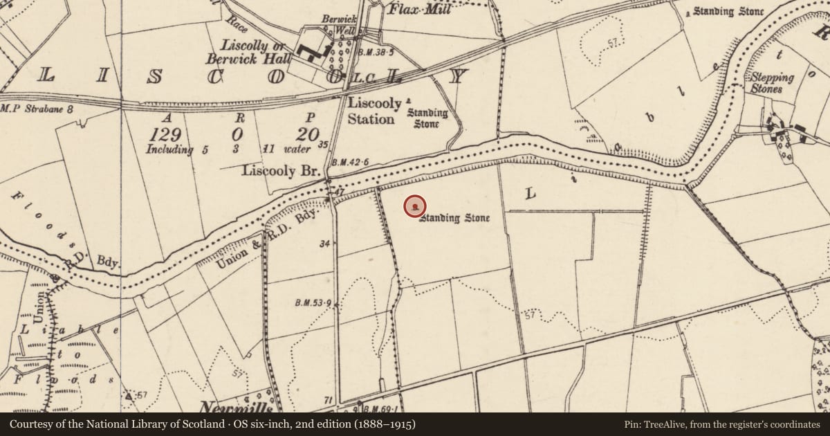 Ordnance Survey six-inch map, 2nd edition (1888–1915) covering the location of Standing stone, Drummurphy, County Donegal, with a pin at the register's coordinates