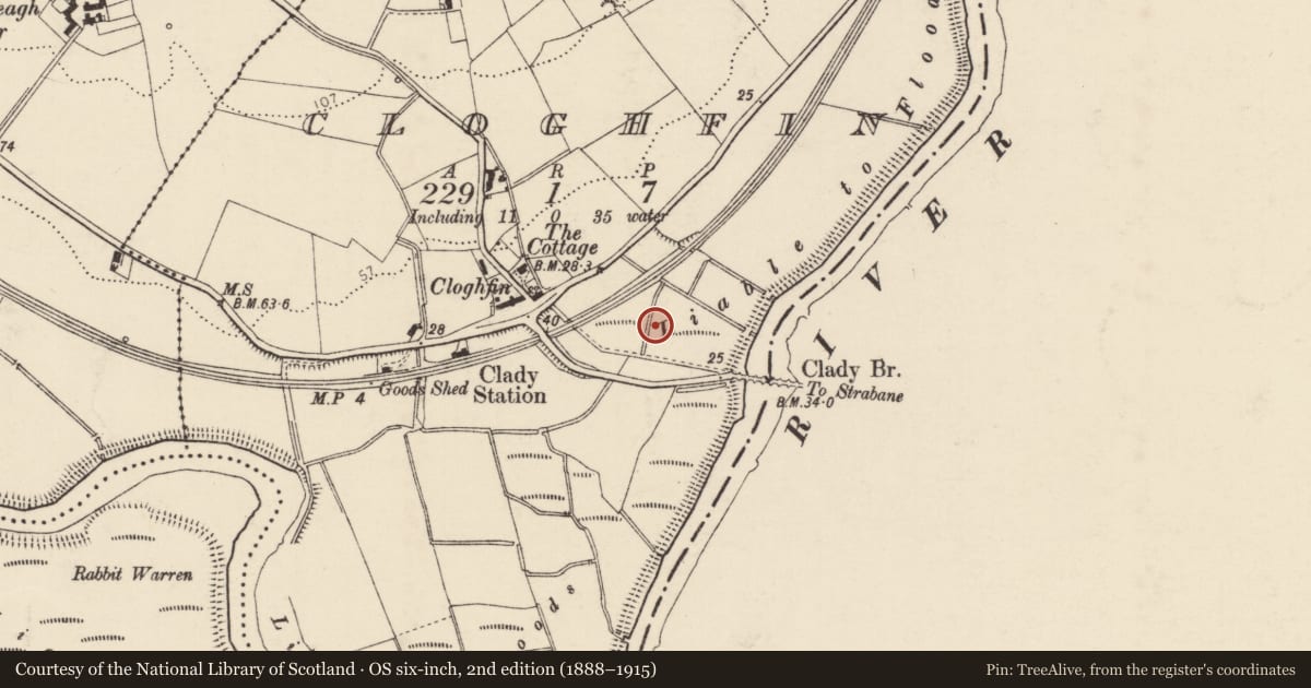 Ordnance Survey six-inch map, 2nd edition (1888–1915) covering the location of Battlefield, Cloghfin, County Donegal, with a pin at the register's coordinates