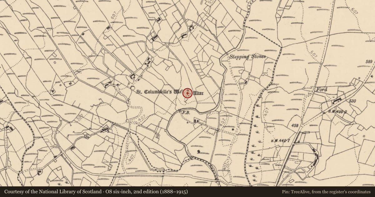 Ordnance Survey six-inch map, 2nd edition (1888–1915) covering the location of Ritual site - holy well, Disert, County Donegal, with a pin at the register's coordinates