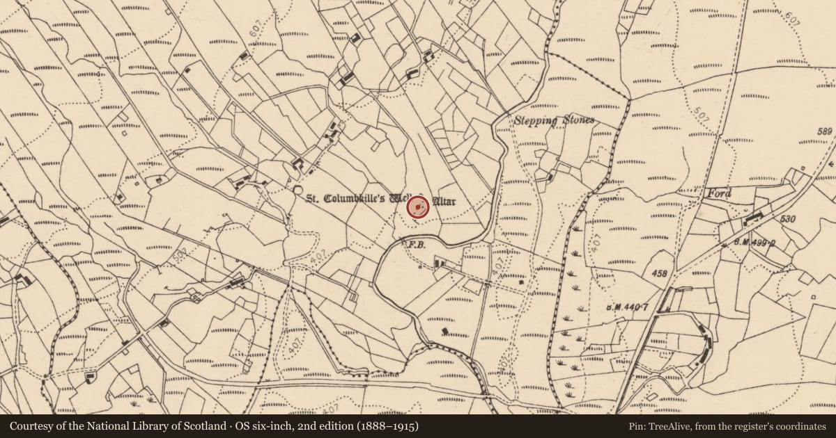 Ordnance Survey six-inch map, 2nd edition (1888–1915) covering the location of Church, Disert, County Donegal, with a pin at the register's coordinates