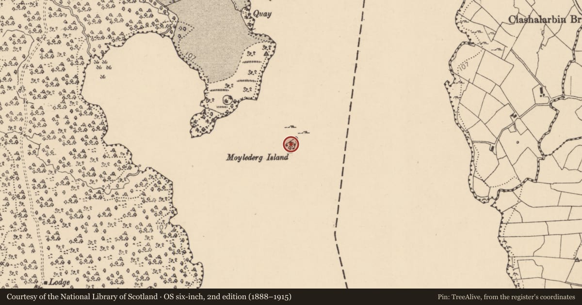 Ordnance Survey six-inch map, 2nd edition (1888–1915) covering the location of Crannog, Greenan, County Donegal, with a pin at the register's coordinates